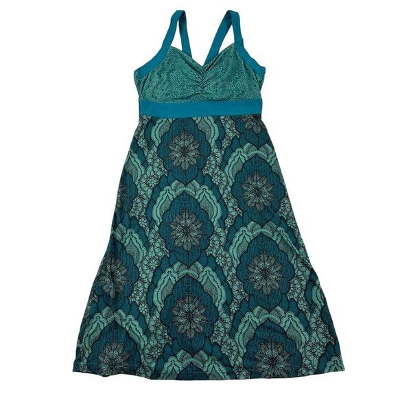 prAna Amaya Sleeveless Floral Teal Geometric Sleeveless Dress Shelf Bra Sz XS - Picture 1 of 11